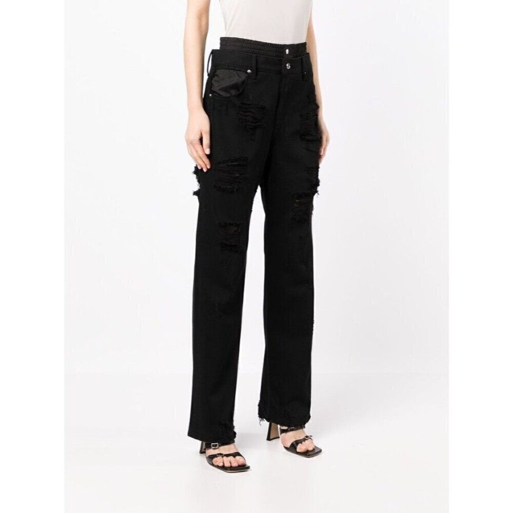 RTA Distressed Double Waistband Straight Leg Jeans Black Womens Size 28